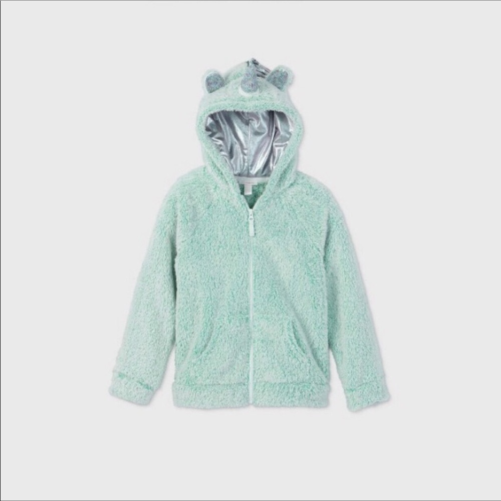 Cat & jack Unicorn hooded fleece jacket mint green new